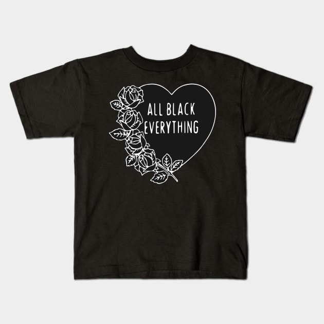 All Black Everything Emo Heart Rose Gothic Punk Grunge Tattoo Aesthetic Kids T-Shirt by Prolifictees